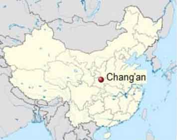 Map of China showing location of Chang'an