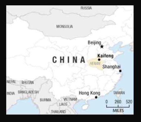 Map of China with Kaifeng